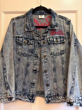 100% Cotton Girls Barbie Denim Jacket with Pink Embroidered Logo S1